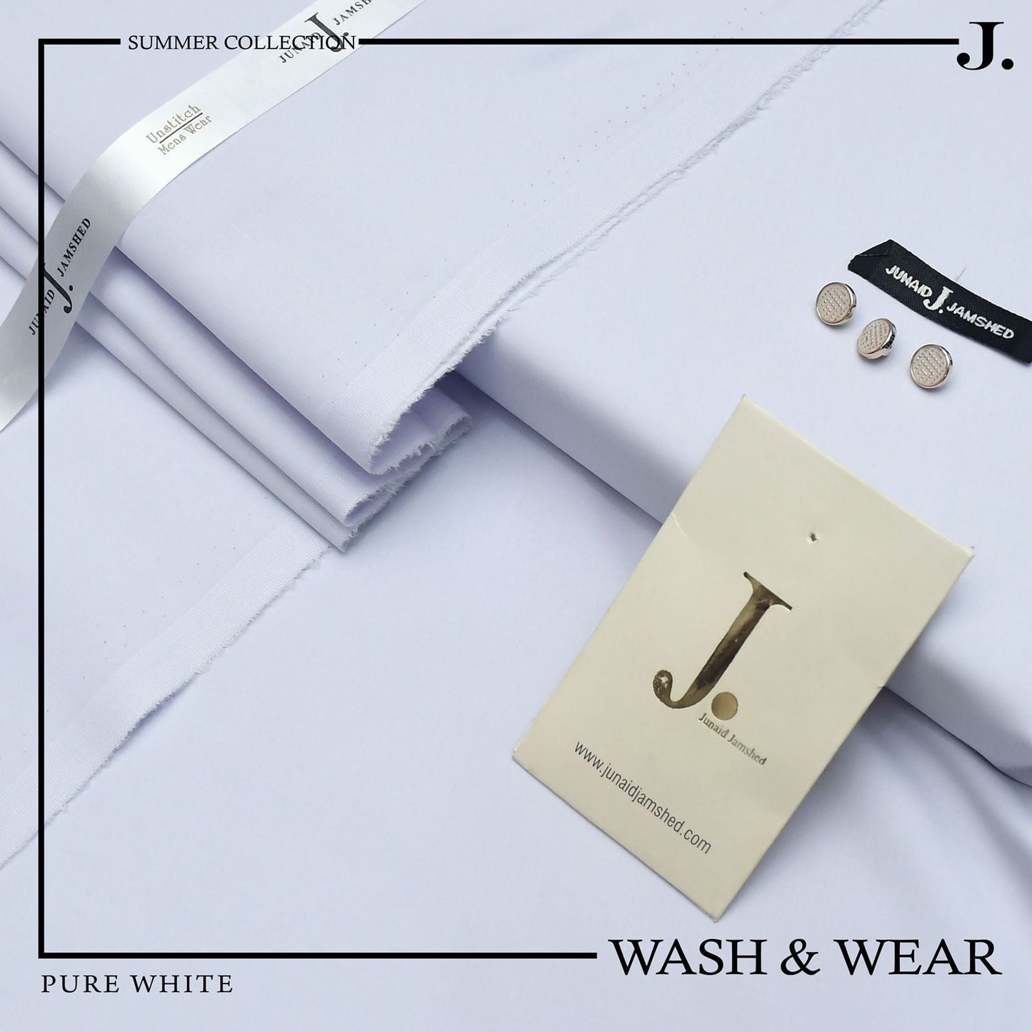 PREMIMUM JUNAID JAMSHED WASH N WEAR J#08"-PURE WHITE