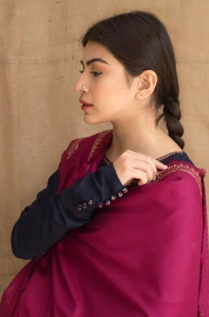 Zarpash - 3PC Unstitched Dhanak Neckline Embroidered Shirt with Printed Wool Shawl and Trouser - RF1222