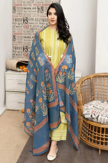 Urge - 3PC Unstitched Dhanak Embroidered Shirt with Digital Printed Pashmina Shawl and Embroidered Trouser - RF1272