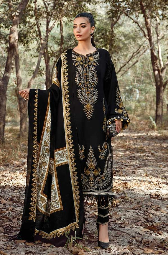 Maria B - 3PC Unstitched Dhanak Embroidered Shirt with Printed Wool Shawl and Trouser - RF1205