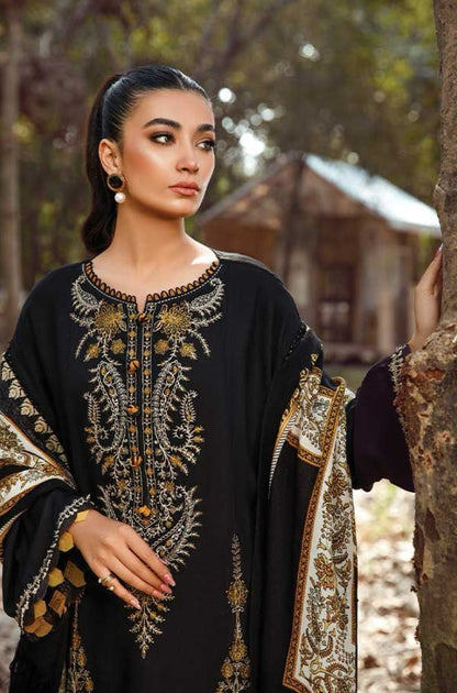 Maria B - 3PC Unstitched Dhanak Embroidered Shirt with Printed Wool Shawl and Trouser - RF1205