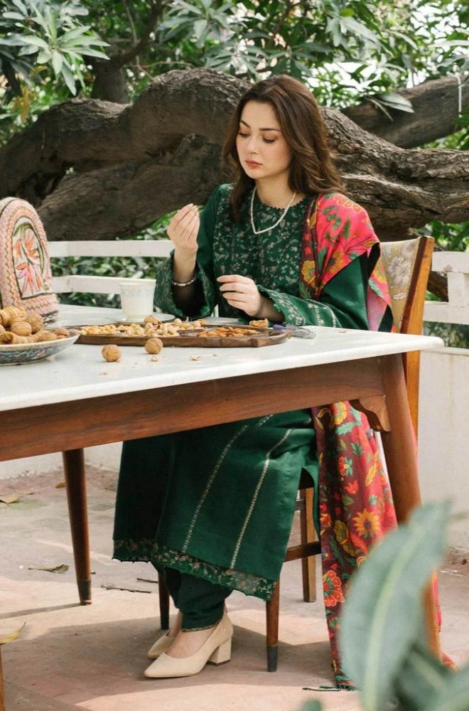 Zara Shah Jahan - 3PC Unstitched Dhanak Embroidered Shirt with Printed Pashmina Wool Shawl and Trouser - RF1226