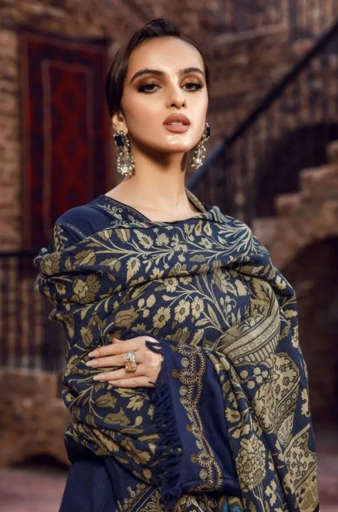 Maria B - 3PC Unstitched Dhanak Embroidered Shirt with Printed Wool Shawl and Trouser - RF1206