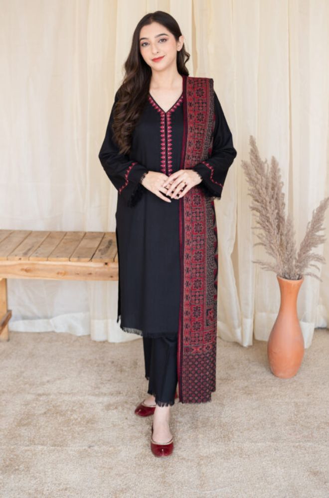 Aisling - 3PC Unstitched Dhanak Embroidered Shirt with Dhanak Shawl and Trouser - RF1161