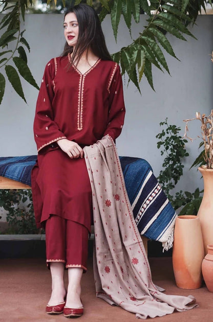 Aisling - 3PC Unstitched Dhanak Embroidered Shirt with Dhanak Embroidered Dupatta and Trouser - RF1155