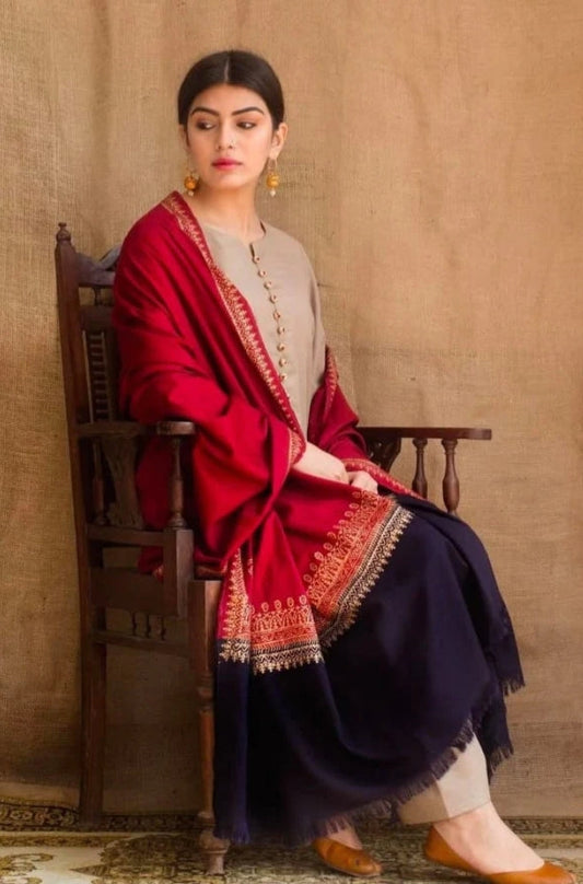 Zarpash - 3PC Unstitched Dhanak Neckline Embroidered Shirt with Printed Wool Shawl and Trouser - RF1219