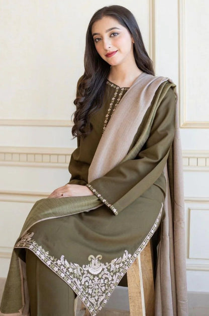 Aisling - 3PC Unstitched Dhanak Embroidered Shirt with Dhanak Shawl and Trouser - RF1151