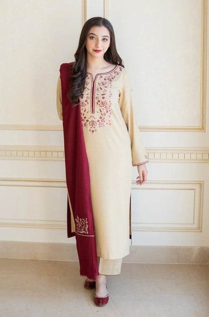 Aisling - 3PC Unstitched Dhanak Embroidered Shirt with Dhanak Embroidered Shawl and Trouser - RF1152