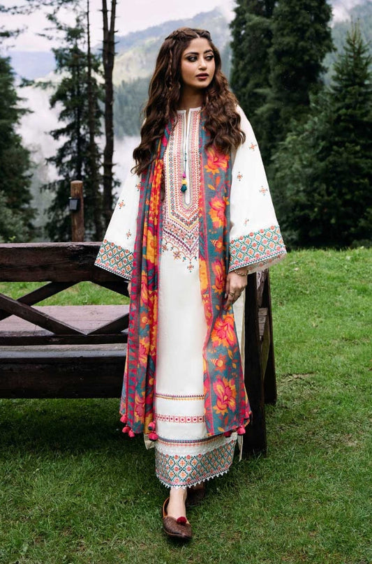 Sapphire - 3 PC Unstitched Khaddar Embroidered Shirt with Printed Pashmina Twin Shawl and Trouser - RF1218