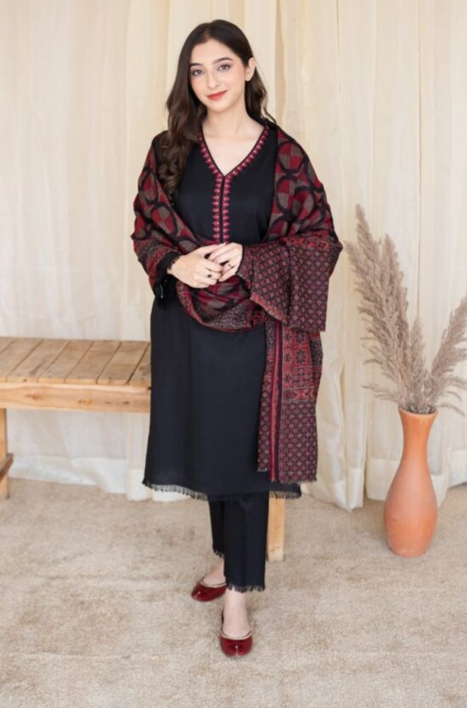 Aisling - 3PC Unstitched Dhanak Embroidered Shirt with Dhanak Shawl and Trouser - RF1161