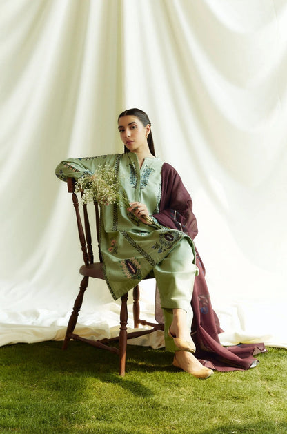 Zara Shah Jahan - 3PC Unstitched Dhanak Embroidered Shirt with Printed Pashmina Shawl and Trouser - RF1258