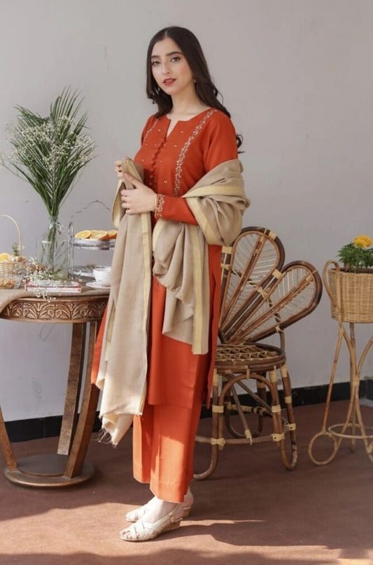 Aisling - 3PC Unstitched Dhanak Embroidered Shirt with Dhanak Shawl and Trouser - RF1147