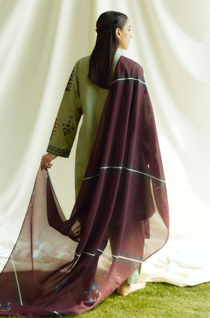 Zara Shah Jahan - 3PC Unstitched Dhanak Embroidered Shirt with Printed Pashmina Shawl and Trouser - RF1258