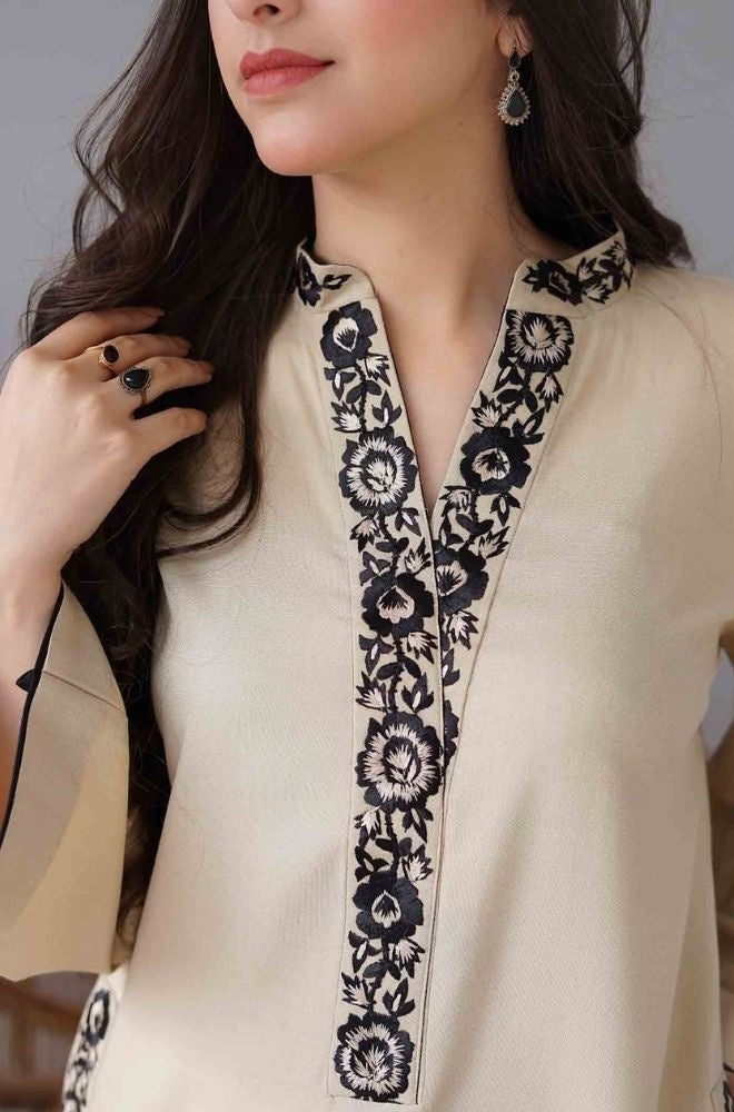 Aisling - 3PC Unstitched Dhanak Embroidered Shirt with Dhanak Patti Work Shawl and Trouser - RF1148