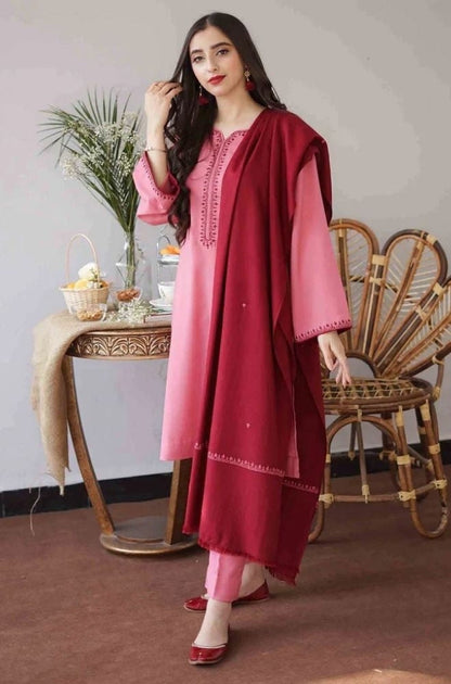 Aisling - 3PC Unstitched Dhanak Embroidered Shirt with Dhanak Embroidered Shawl and Trouser - RF1149