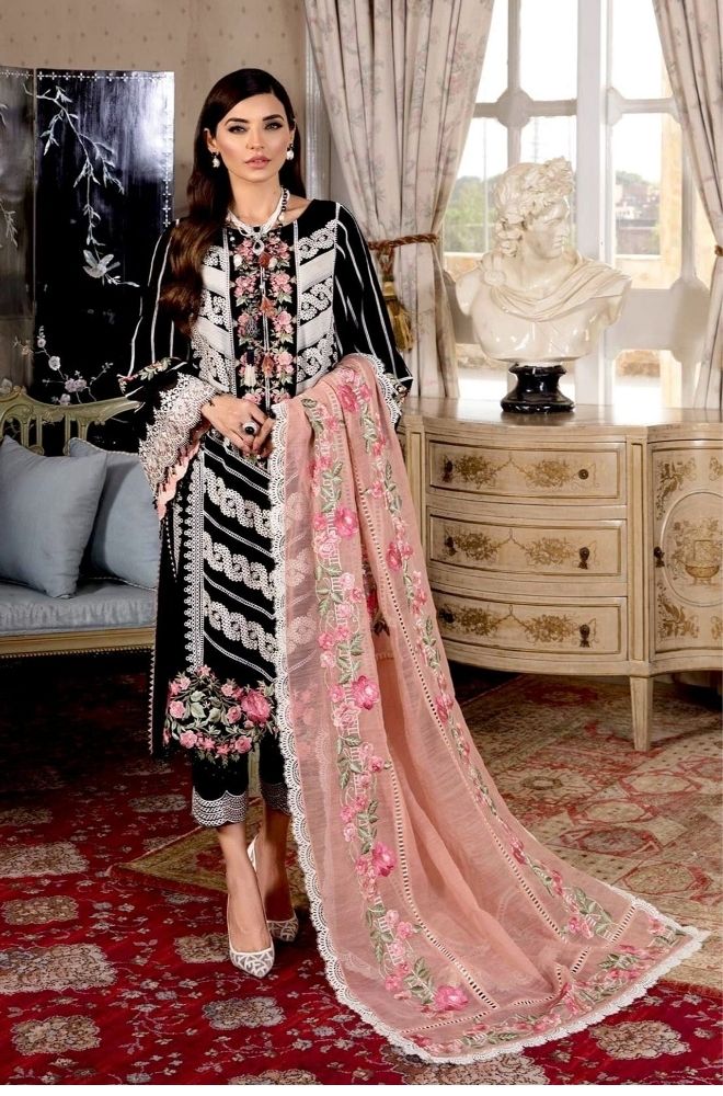 Black&Peach Embroidered 3Pc Lawn LW-018