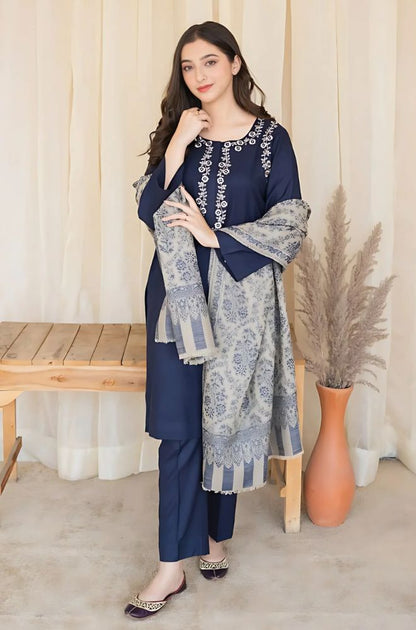 Aisling - 3PC Unstitched Dhanak Embroidered Shirt with Dhanak Shawl and Trouser - RF1160