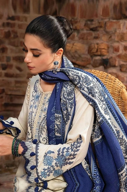 Maria B - 3PC Unstitched Dhanak Embroidered Shirt with Printed Pashmina Wool Shawl and Trouser - RF1198