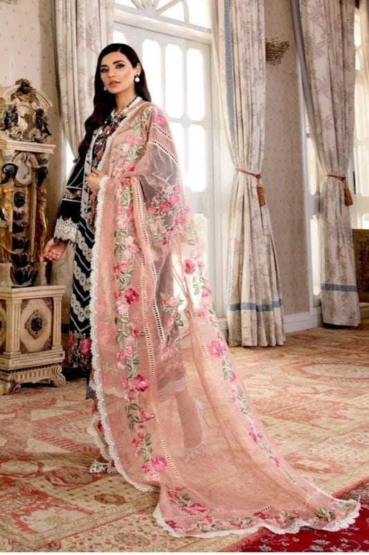 Black&Peach Embroidered 3Pc Lawn LW-018