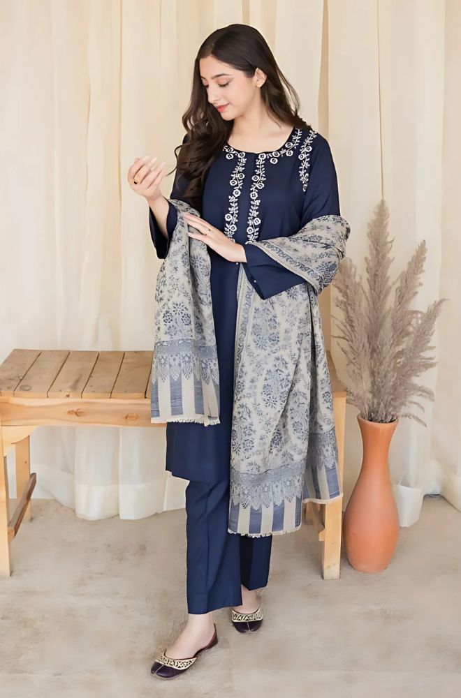 Aisling - 3PC Unstitched Dhanak Embroidered Shirt with Dhanak Shawl and Trouser - RF1160