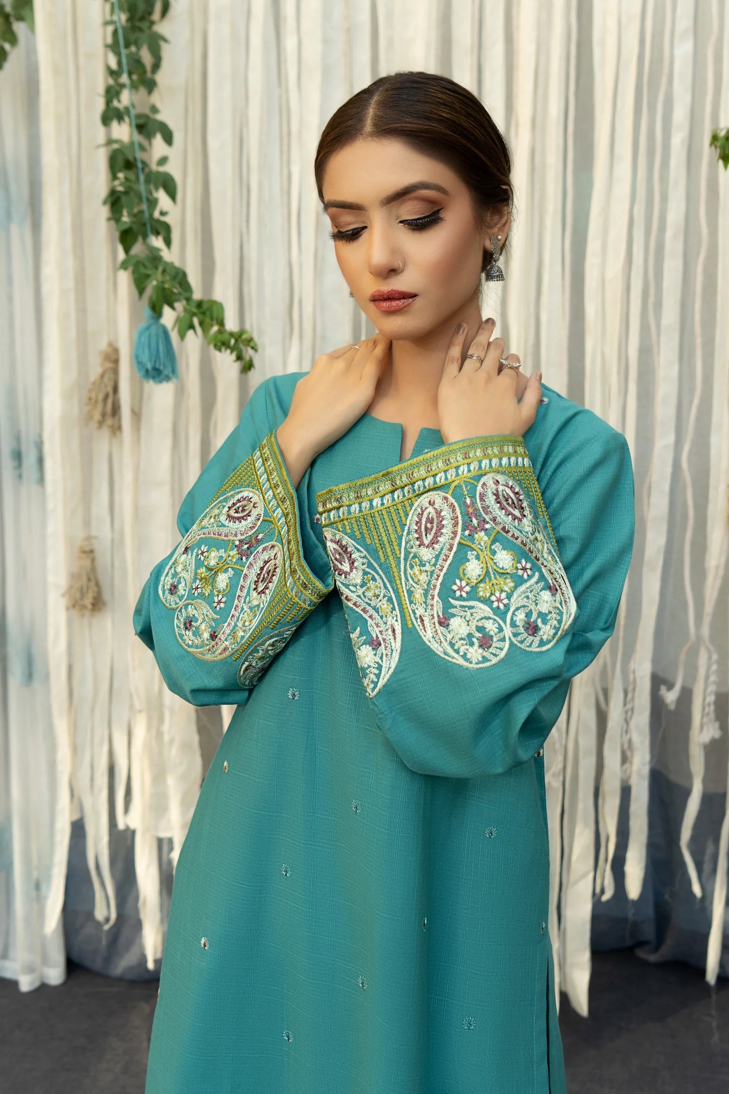 Urge - 3PC Dhanak Embroidered Shirt with Printed Wool Shawl and Embroidered Trousers- SP99