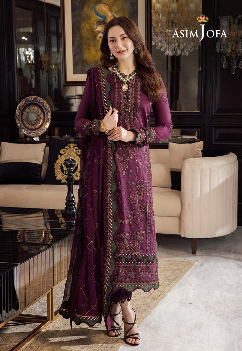 Asim Jofa- 3PC Unstitched Linen Embroidered Shirt with Linen Embroidered Shawl and Trouser - DN1305