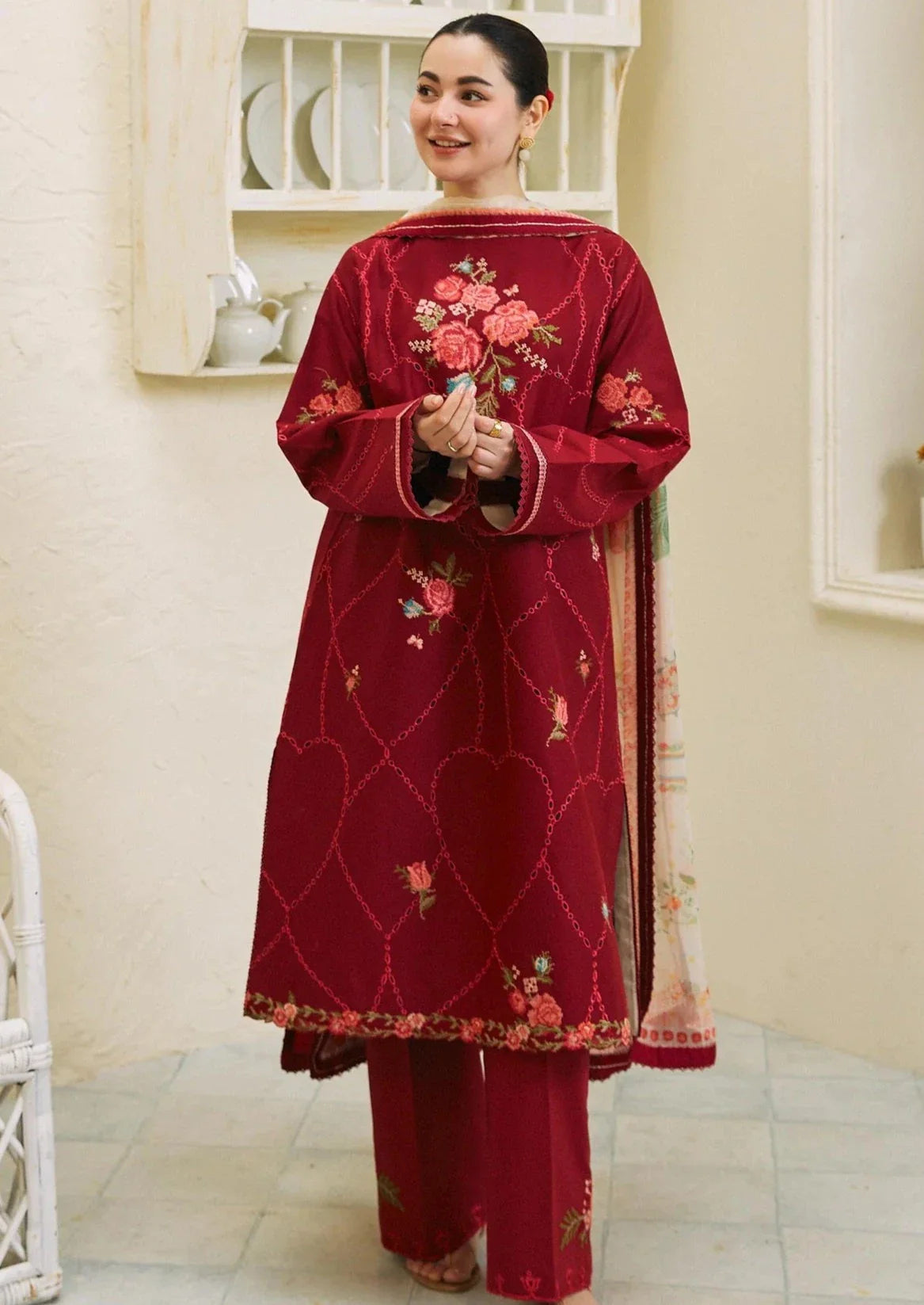 Coco Red Embroidered 3PC ZB-4007