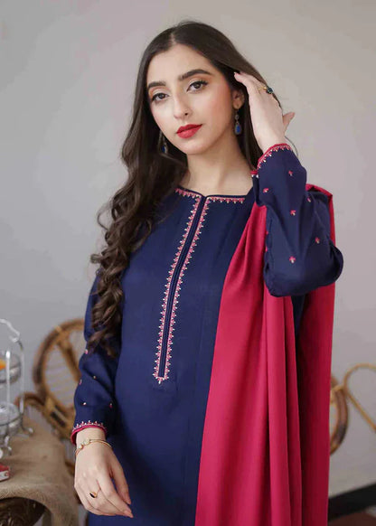 Embroidered 3Pc Dhanak Suit With Embroidered Shawl