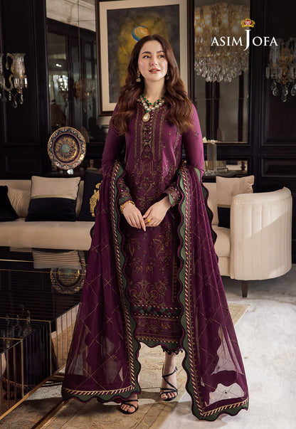 Asim Jofa- 3PC Unstitched Linen Embroidered Shirt with Linen Embroidered Shawl and Trouser - DN1305