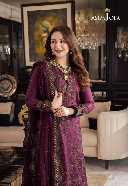 Asim Jofa- 3PC Unstitched Linen Embroidered Shirt with Linen Embroidered Shawl and Trouser - DN1305